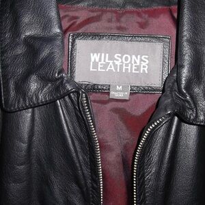 Wilsons Leather Black Jacket with Burgundy Lining